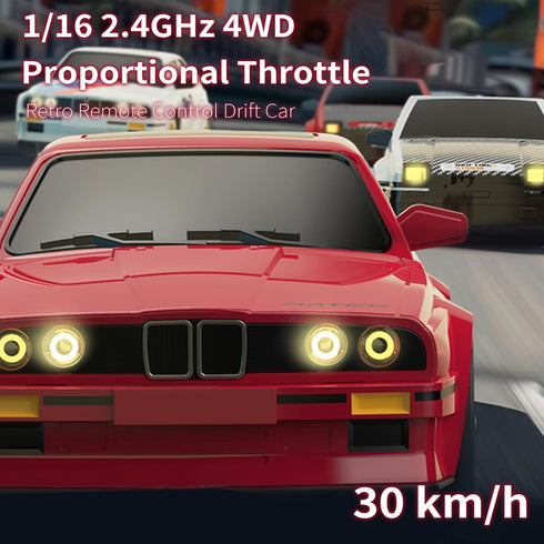1:16 30KM/H 4WD 2.4GHz 4 3 Scale RC Drift Car, Remote Control Cars with LED Light, Racing and Drifting Wheels