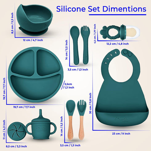 LimeOr Supplies Set, 10 Set, Silicone Baby Feeding Pcs Baby Led Weaning Supplies | BPA-Free Baby Dishes with Toddler