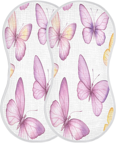 YETTASBIN Pink Purple Butterflies Muslin Baby Burp Cloth, Super Soft Absorbent Cotton Burp Rag Baby Bibs Feeding Cloth