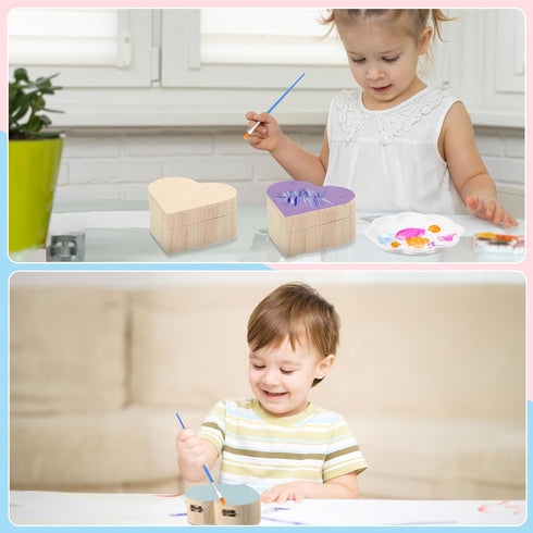 6 Sets 3-12 Kigley Paint Your Own Heart Box Kit DIY Wooden Jewelry Box Unfinished Heart Shaped Boxes Valentine's Day