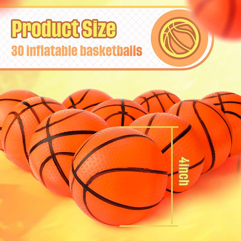 Sratte 30 Mini Inflatable Basketballs, 4 Inches Small Basketballs for Kids, Party Sports Game Hoops Beach Pool Supplies