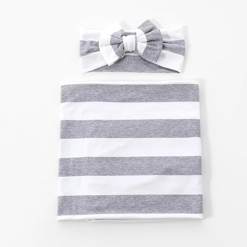 Set Galabloomer Baby Girl Newborn Receiving Blanket with Headband Baby Swaddle Nursery Swaddle Wrap with Card (Stripe)