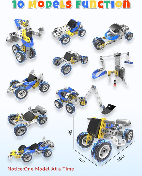 STEM Toys for Boys Age 5-8, 10 in 1 Electric Building Toys for Kids, Educational Racing Construction Kit