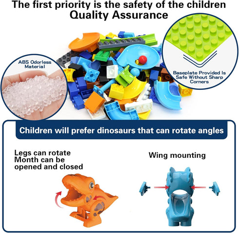 Anpcso 3 4 5 6 7 Marble Run Building Blocks, Dinosaurs Marble Track Toy Classic Large Bricks for + Year Old Boys Girls