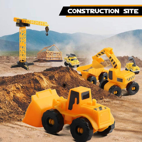 Set, 2 Construction Race Tracks Flexible Train Tracks w/ Electric Construction Race Vehicles w/Lights, STEM Engineering