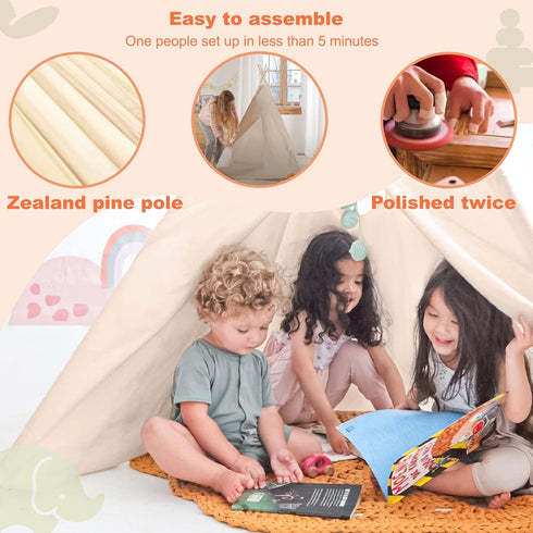 Tiny Land Kids Teepee Tent: With Lights & Campfire Toy, Washable Foldable Indoor Outdoor Play Tent for Girls & Boys