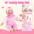 12" Set, 1-3 AuntyFey Baby Doll Baby Doll Bassinet with Accessory for Girl Toddlers with Bottle, Teddy Bear, Pillow
