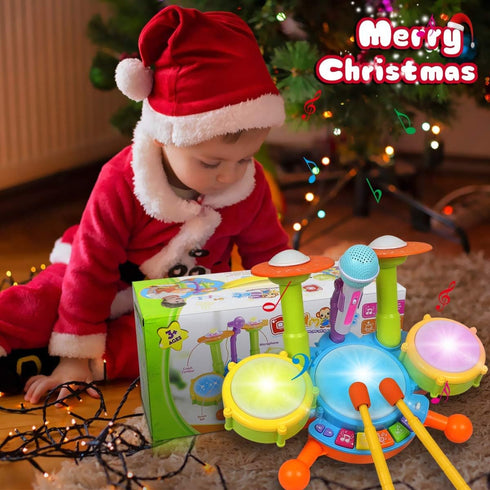 Set 1-3, 2 6 12 18 POKONBOY Kids Drum for Toddler Musical Instruments Learning Toys with Drum Sticks Adjustable