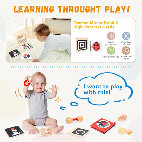 3-4 Baby,8 1 Adena Montessori Play Kit for Months in Wooden Learning Educational Toys for Toddler,Include Framed Mirror