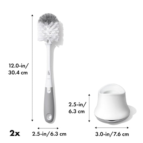 2-Pack OXO Tot Bottle Brush with Nipple Cleaner and Stand Gray