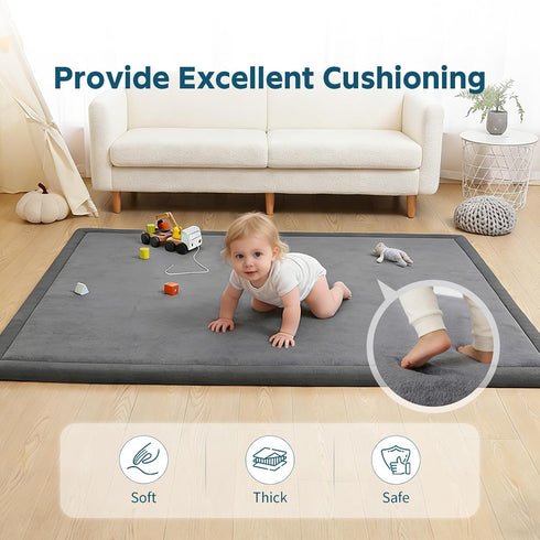 COLLACOCO 1.3" Tummy Baby Play Mat for Floor, Playpen Mat, Thick Memory Foam Time Mat, Soft Coral Velvet Nursery Rug