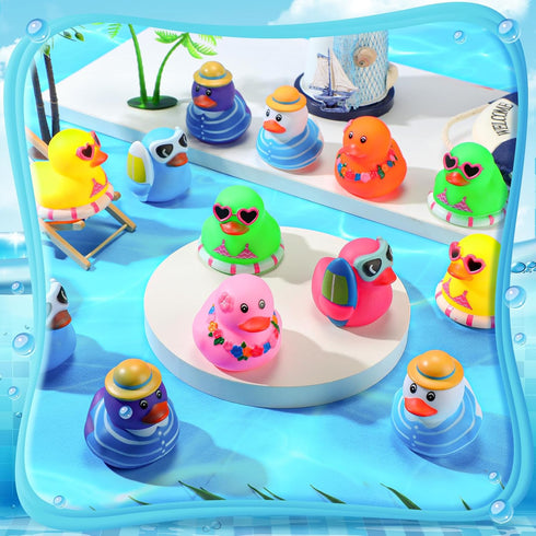 Honoson 24 Summer Summer (8 Pcs Beach Rubber Duckies Bulk Mini Rubber Duck Bath Toys Float Bathtub Ducky Cute Squeaky
