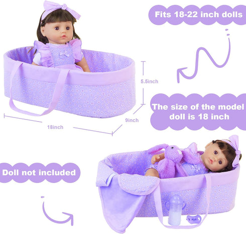18INDC 11 16-18 Inch Pcs Baby Doll Clothes with Purple Floral Design Baby Doll Bassinet & Accessories for Baby Doll