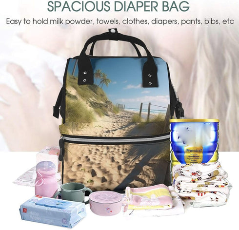 HCBPWVQA Backpack Daypacks Backpack Mommy Beach Themed Diaper Bag with Changing Pad and Pacifier Holder, Multifunction