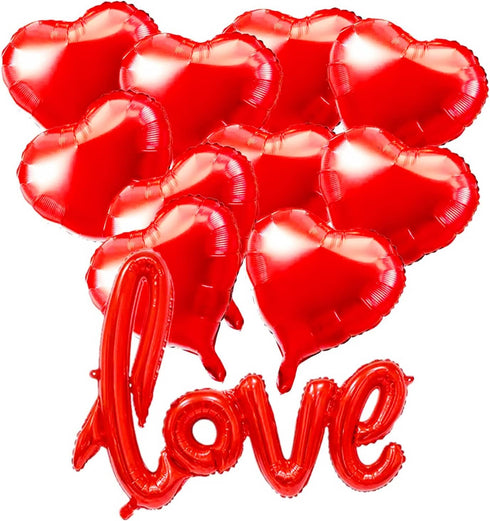 Soochat Red Heart Balloons and LOVE Balloons Kit, 11Pcs for Valentine's Day & Wedding Party Decorations