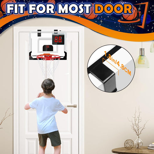 Pro Indoor Basketball Hoop for Door, Over Door with Large 9 Inch Dunk Rim, 4 Mini Replacement 6" Basketballs