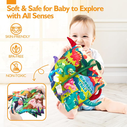 hahaland 2PCS 0-6 Tummy 0-12 Baby Books for Baby Shower Gifts - - Baby Toys Months - Touch & Feel Time Sensory Soft