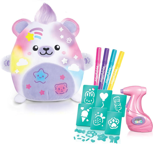 Set Canal Toys Airbrush Plush Kawaii Squish Bear: Includes Plush Bear, Airbrush and Stick on Stencils; Color and wash