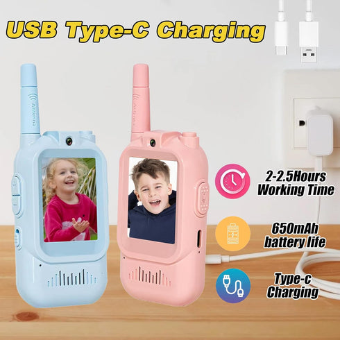 BlessFly Pack 2, 2 inch 3-12 Video Walkie Talkies for Kids of Long Range Screen Rechargeable Video Chat Intercom