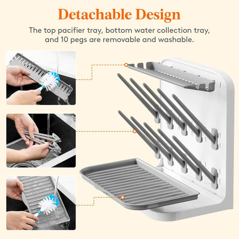 10 Countertop Lifewit Baby Bottle Drying Rack with Hooks, Newborn Essentials Must Haves, Holder Organizer for Baby