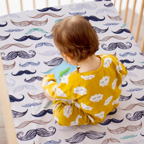 100% 4-Piece Set 2 Noisy Mouse - Boho Little Man Mustache, Premium, Organic Cotton Baby Boy Nursery Bedding Crib | Baby