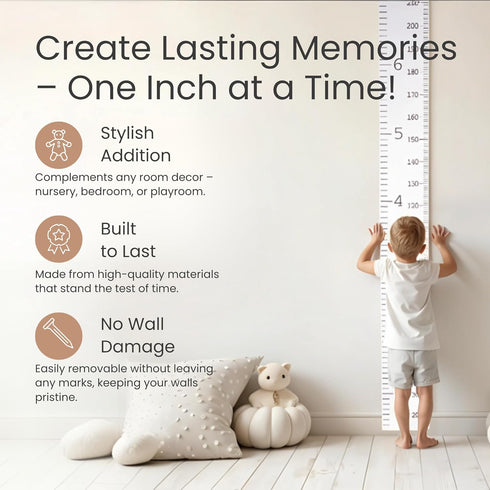 Growth Chart for Wall | Kids Height Chart Canvas Ruler with Wooden Storage Box | Waterproof Measuring Chart | Nursery