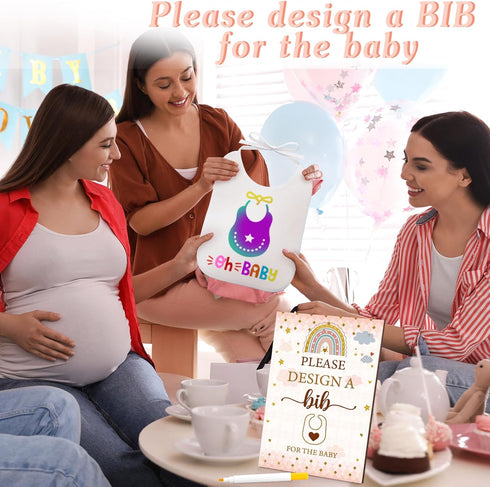 50 DIY Baby Bibs Set, Includes 25 White Feeder Bibs, Blank Baby Bibs, 24 Fabric Markers