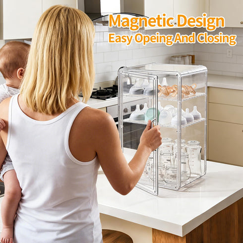 RivuletCore 3-Tier Countertop, Closet Baby Bottle Organizer, Clear Acrylic Stackable Storage Bins Transparent Plastic