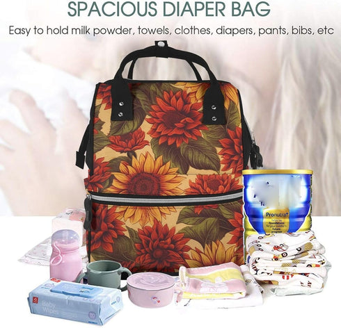 DWVTSLH Backpack Mummy Backpack Red Sunflower Diaper Bag Multifunction Nappy Bags Waterproof Large Capacity Travel