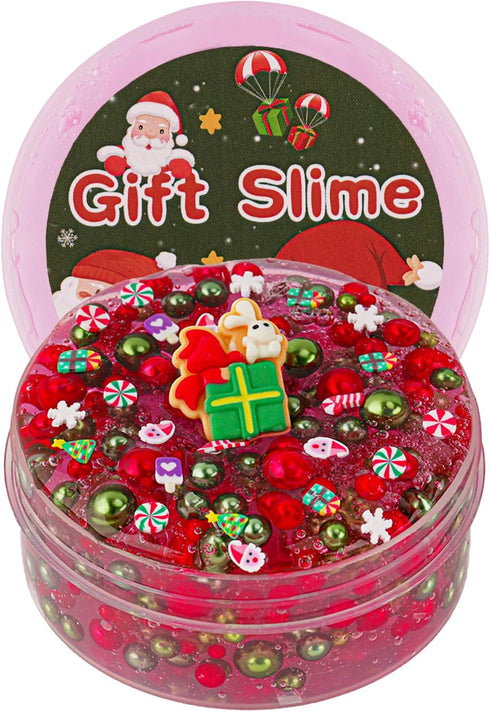 Green & Red Pearl Bead Slime, Good Stretchy & Non-Sticky Crunchy Slime,