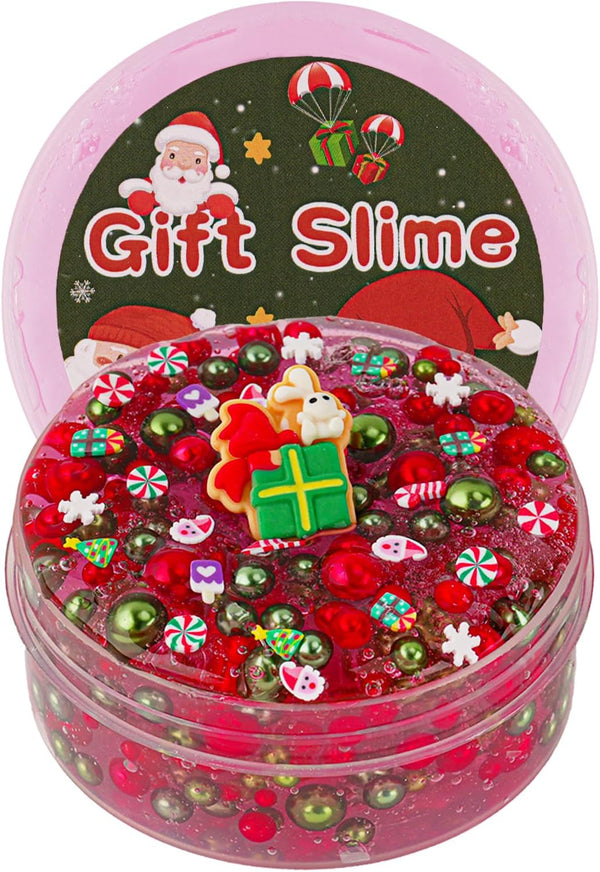 Green & Red Pearl Bead Slime, Good Stretchy & Non-Sticky Crunchy Slime,