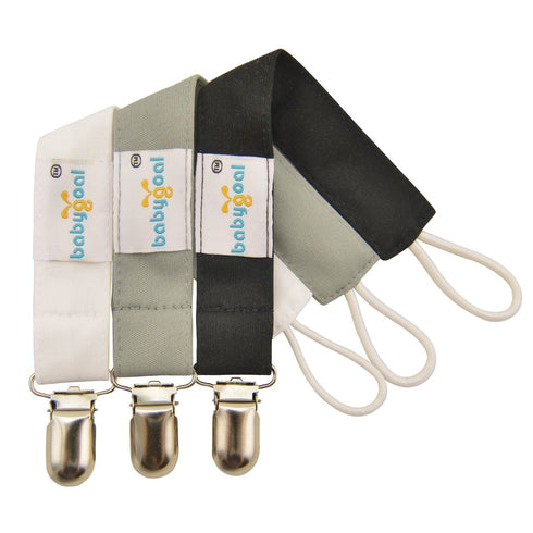 3 Pack MP01 babygoal Baby White Black Pacifier Clips, Pacifier Holder Clips for Boys and Girls Fits for Most Pacifiers