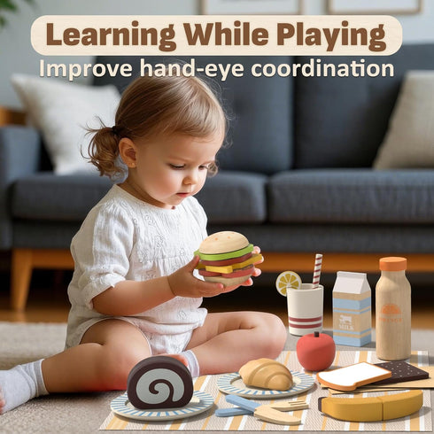 Set, 1-3, 3-5 Lehoo Castle Wooden Play Food Toy Food for Toddlers Pretend Play Kitchen Accessories, Cutting Food Toys