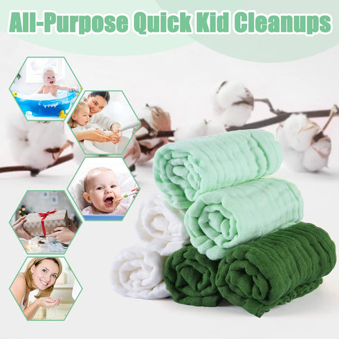 Pack 6-12x12 inches MUKIN Baby Washcloths - Soft Face Cloths for Newborn, Absorbent Bath Face Towels, Baby Wipes, Burp