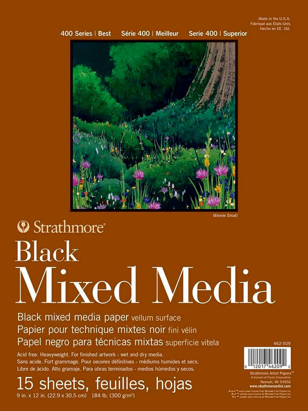 Strathmore 400 Series Mixed Media Paper, Black Foldover Pad, 9x12 inches, 15 Sheets