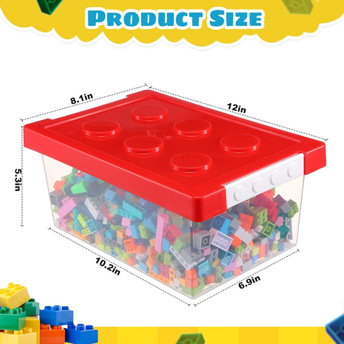 Vicenpal 4 Pack Toy Storage Containers with Lids, Brick Shaped Kids Toy Organizer Box for Building Blocks