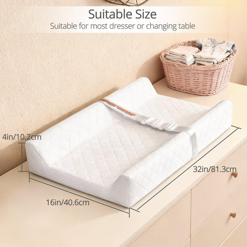 32x16 Inch Waterproof Baby Changing Pad, Non-Slip Wipeable Diaper Changing Mat with Safety Strap Infant Diaper Change