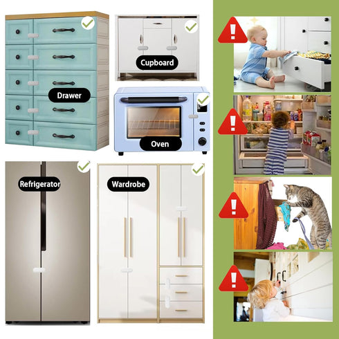Closet 4Pack Fursafe&Q Baby Proof Cabinet Locks, Child Safety Locks Adhesive Drawer Lock for Fridge Ovens Dresser