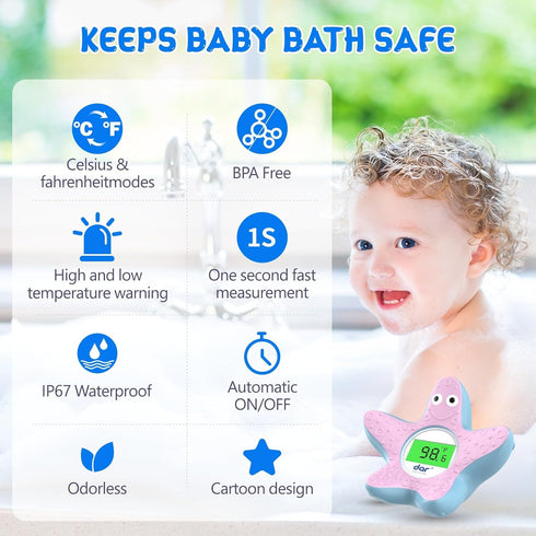 Bath Thermometer Baby Safety,Bath Water Thermometer with Backlight Display,Infant Bathtub Floating Toy,Bath for Baby Kids,Toddler,New Born Bath Essentials (Starfish)