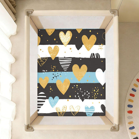 Bseiialft 52 28 Gold Blue Hearts Stripes Crib Sheets for Boys Girls Soft and Breathable Cotton Baby Sheets for Standard