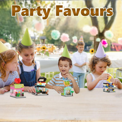 BIZNESMEN 8 1 Set 8 Pack (894 6+ in Mini City Street Scene Building Blocks - Toy Shops: Beauty, Supermarket, Music