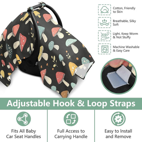Dalzium Mushroom Car Seat Cover Baby Girl Boy, Carseat Canopy Cover Breathable Baby Carrier Cover Stroller Sun Shade