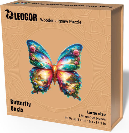 LEOGOR Wooden Puzzles for Adults - Butterfly Oasis - Large 350 Piece (16.1 x 15.1 in) Wood Jigsaws