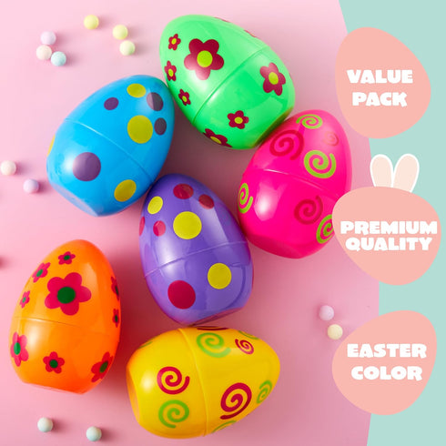 6 6 Inches JOYIN Pcs Large Printed Easter Eggs, Jumbo Plastic Eggs Fillable for Easter Themed Hunt Basket Stuffers