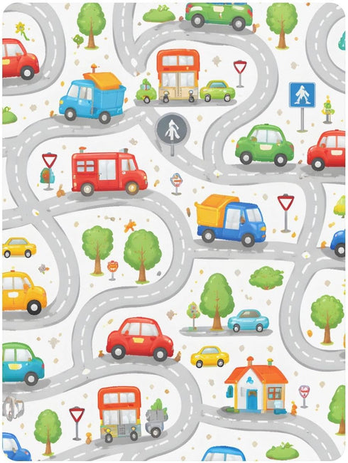 CZXW 52" 28" Cartoon Playful Roadways Crib Sheets Fitted x Natural Cotton Soft & Breathable for Baby Crib Mattress