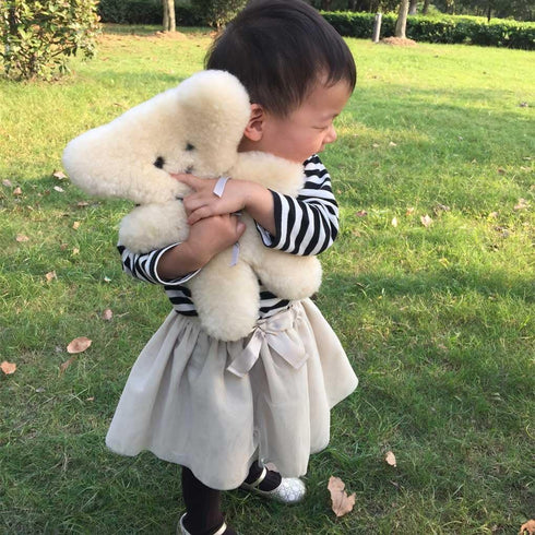 funlife 100% Australian Soft Lambskin Flat Teddy Bear for Baby Birthday Gift, Cream