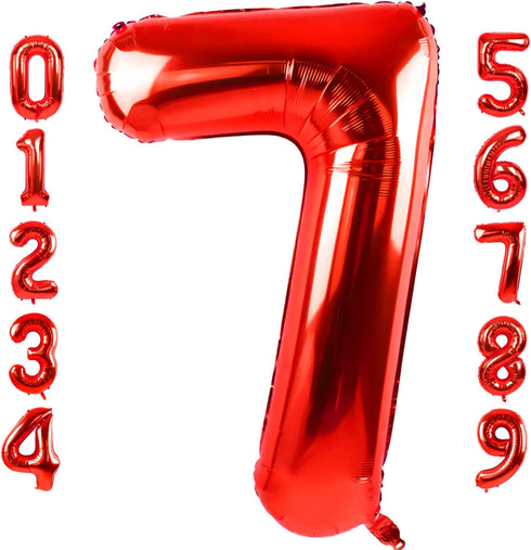 40 Inch Large Red Number 7 Balloon, Jumbo Digit Mylar Foil Helium Balloons for Birthday Party Celebration Decorations