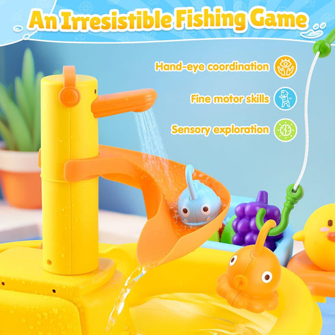 Play Sink with Running Water - Kitchen Kids Sink Toys with Fishing Game Toys for Floating Pool Water Play, Upgraded