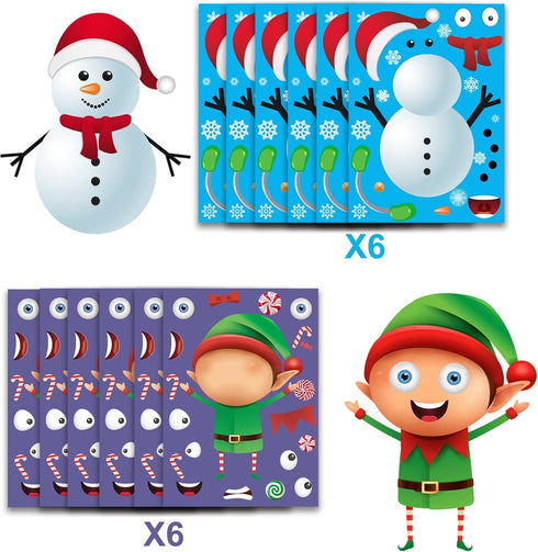 Christmas Stickers for Kids | 24 Sheets Make Your Own Santa Snowman Face Sticker Crafts for Xmas Activities