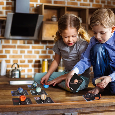 Pllieay 16PCS Solar System for Kids, Solar System Planets Toys with Bouncy Balls & Planetary Flashcards